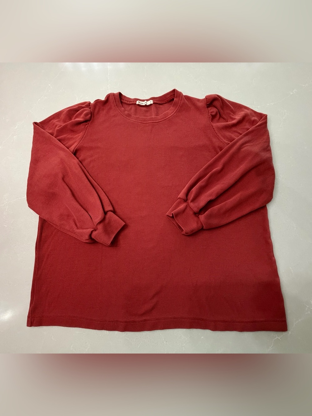 Marine Layer Lexi Rib Puff Sleeve Top Barn Red, M
